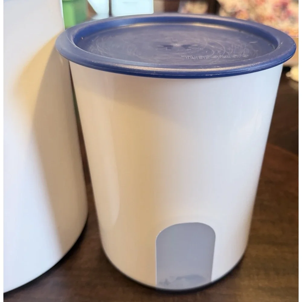 Tupperware Three Canisters With One Touch Blue Lids 24200–1. 27098–1 C. 24168–2